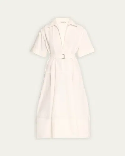 Simkhai Deanna Belted Poplin Short-sleeve Midi Shirtdress In White