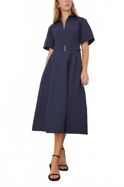 Simkhai Deanna Short Sleeve Belted Midi Dress In Midnight In Blue