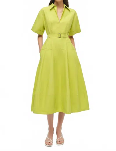Simkhai Deanna Short Sleeve Belted Midi Dress In Yellow Plum
