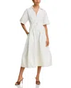 Simkhai Deanna Belted Poplin Short-sleeve Midi Shirtdress In White