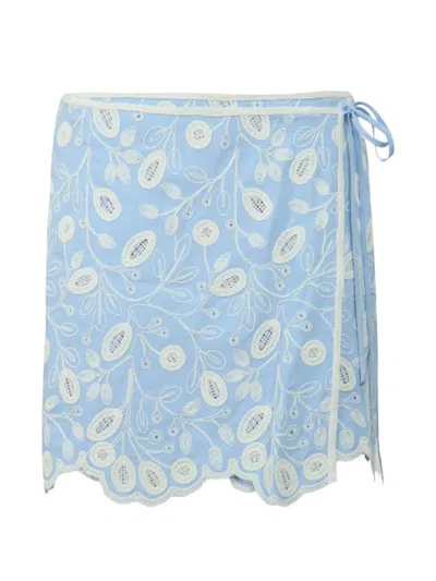 Simkhai Delaney Embroidered Wrap Mini Skirt In Blue