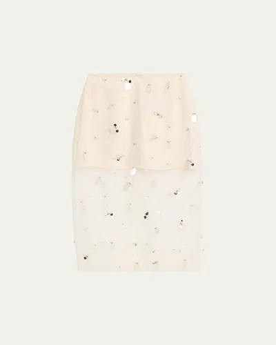 Simkhai Delilah Embellished Tulle Midi Skirt In Animal Print