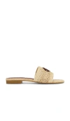 Simkhai Delphi Raffia Monogram Flat Slide Sandals In Nude