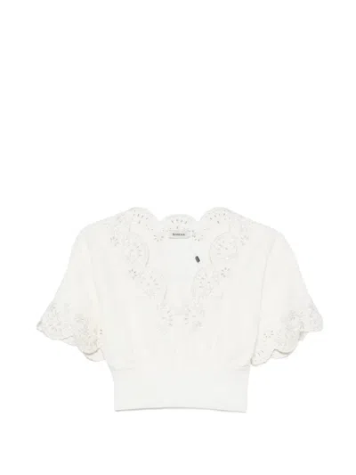 Simkhai Broderie Anglaise Linen-blend Crop Top In White