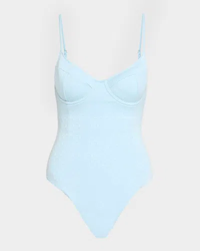 Simkhai Demi Bustier One-piece Swimsuit In Blue