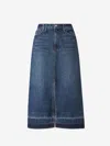 Simkhai Della Release-hem Denim Midi Skirt In Faded Hem Detail