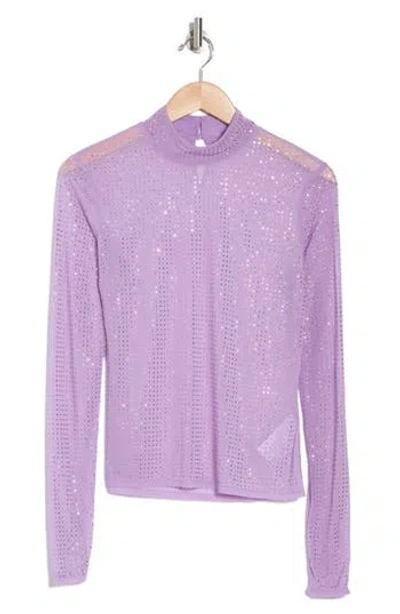 Simkhai Desirae Long Sleeve Mesh Top In Lavender