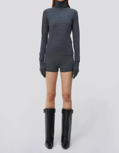 Simkhai Dita Cashmere Gloved Turtleneck Sweater In Charcoal Melange In Gray