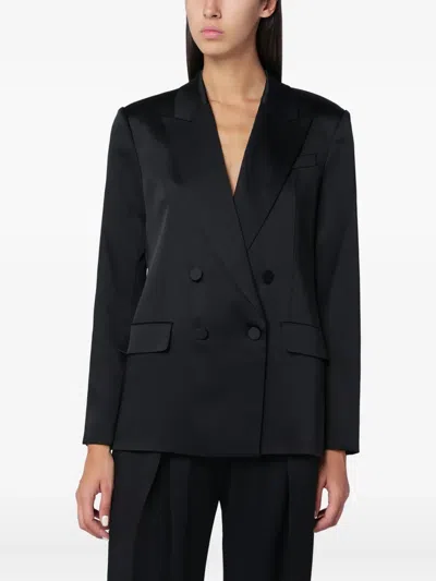 Simkhai Norah Double-breasted Crepe-satin Blazer In Black