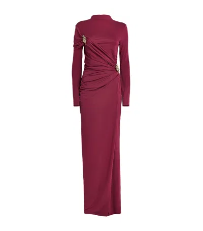 Simkhai Draped Embellished Izadora Maxi Dress In Burgundy