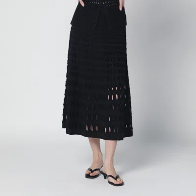 Simkhai Midi Skirt Sheer Knit High Waist In Black