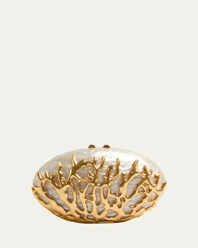Simkhai Dylan Coral Acrylic Minaudiere Clutch Bag In Gold