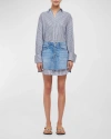 SIMKHAI EASTYN LONG-SLEEVE DENIM COMBO MINI DRESS