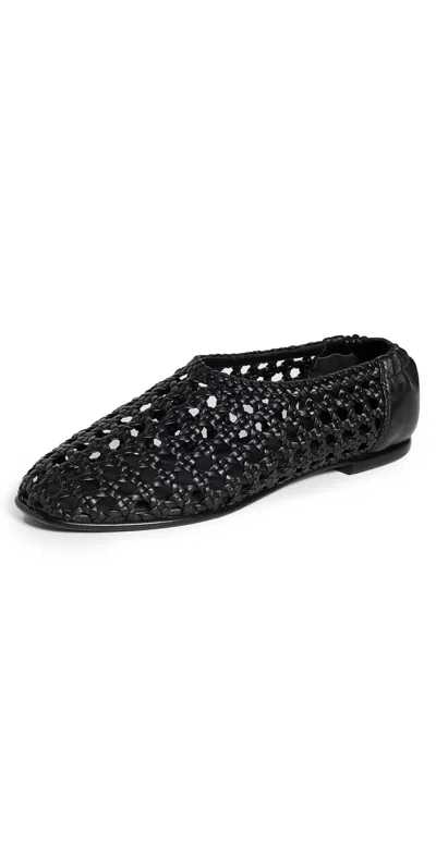 SIMKHAI EDEN WOVEN LEATHER BALLET FLATS BLACK