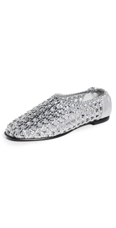 Simkhai Eden Woven Metallic Leather Ballet Flats Silver