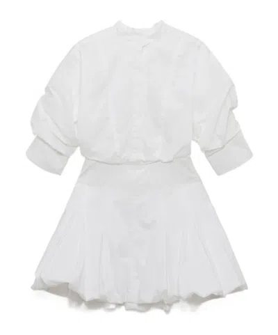 Simkhai Effie Bubble Pleated Cotton-blend Poplin Mini Dress In White