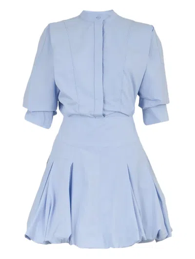 Simkhai Effie Puffball-hem Shirt Dress In Blue