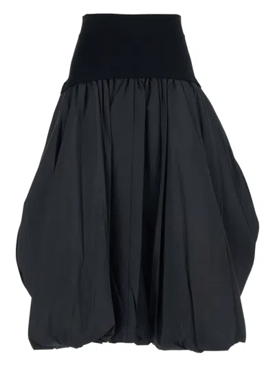 SIMKHAI ELASTIC WAIST DRAPED MIDI SKIRT