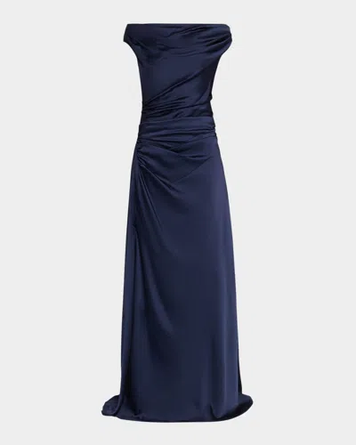 Simkhai Elinne Draped Off-shoulder Column Gown In Blue