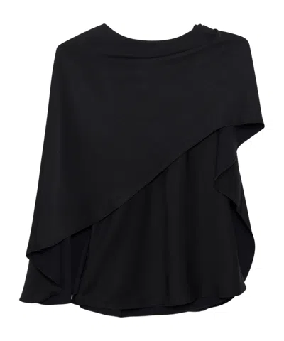 Simkhai Eliora Draped Satin Cape Top In Black