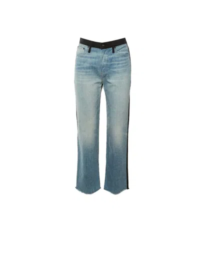 Pre-owned Simkhai Eliot Boyfriend Two-tone Denim Jeans In Blue