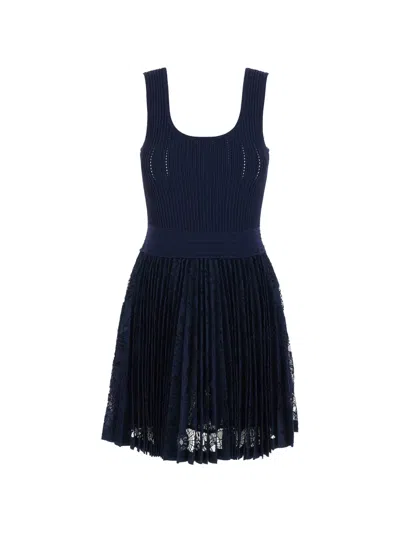 Simkhai Ellis Knit Lace Mini Dress In Midnight In Blue
