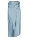 Simkhai Draped Satin Midi Skirt With Asymmetrical Hem
