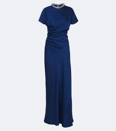 Simkhai Eliza Embellished Draped Satin Gown In Blue