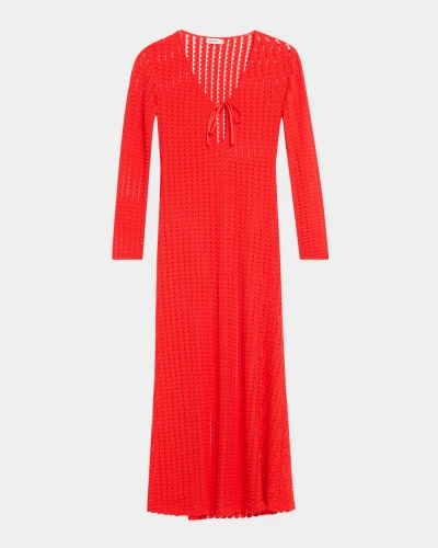 SIMKHAI ELTON OPEN-KNIT KEYHOLE MAXI DRESS