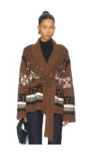 Simkhai Elwood Belted Fringed Intarsia Wool And Cashmere-blend Cardigan In Brown