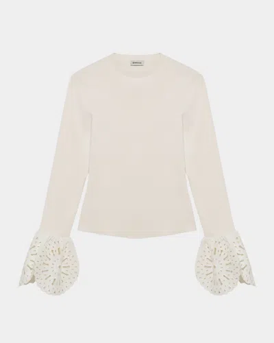 Simkhai Elyse Long-sleeve Embroidered Cuff Top In Multi