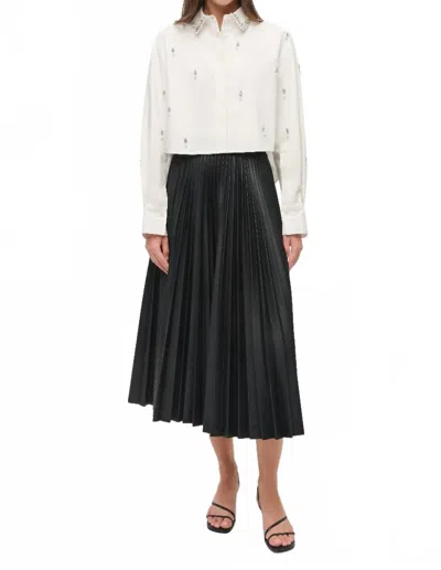 Simkhai Embellished Cropped Long Sleeve Shirt In White