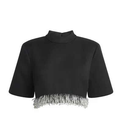 Simkhai Jalen Beaded Short-sleeve Crop Top In Black