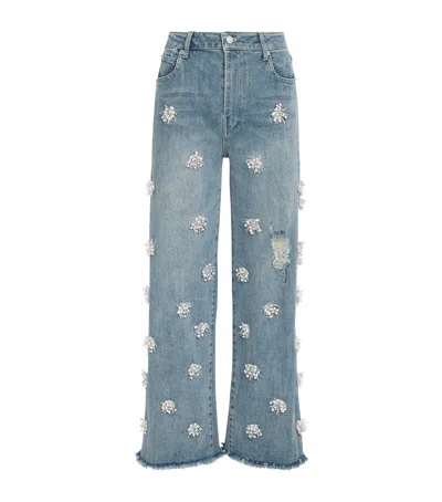 Simkhai Embellished Jude Wide-leg Jeans In Blue