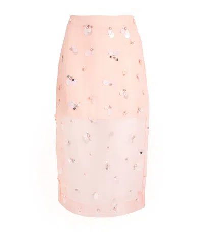 Simkhai Embellished Organza Delilah Midi Skirt In Animal Print