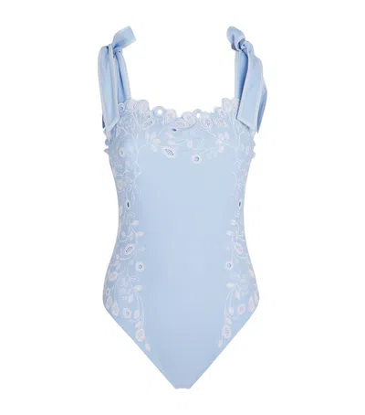 Simkhai Embroidered Floral Laurie Swimsuit In Blue