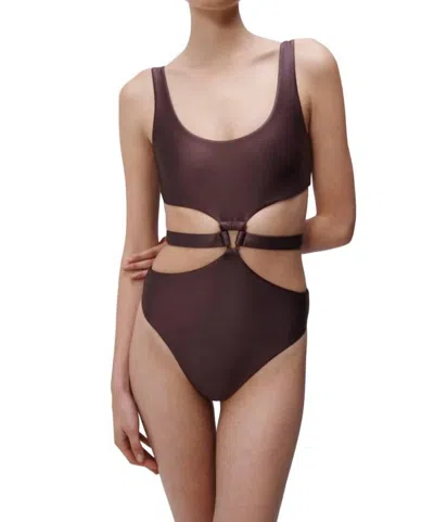 Simkhai Emelia Satin Swim One Piece In Dark Chocolate In Brown