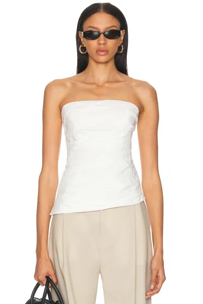 Simkhai Emerson Strapless Ruched Cotton-blend Poplin Bustier Top