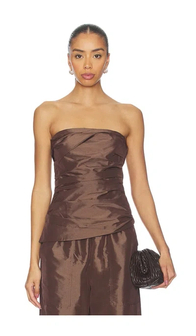 Simkhai Emerson Ruched Bustier Top In Brown