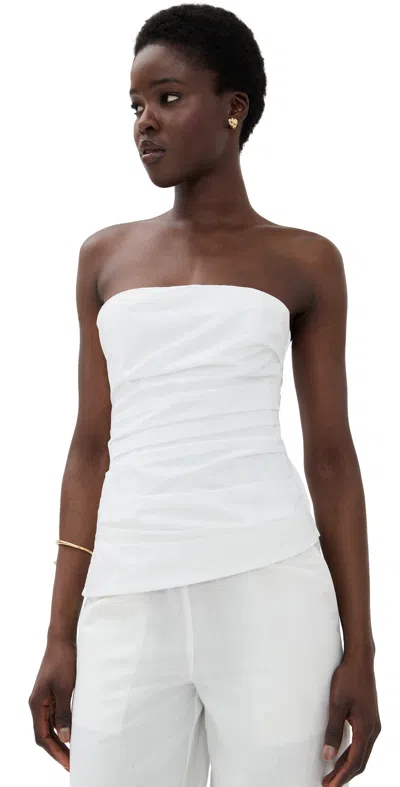 Simkhai Emerson Strapless Ruched Cotton-blend Poplin Bustier Top In White
