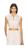 Simkhai Emie Cropped Box Sleeve Top Sand Stripe In Neutral