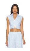 Simkhai Emie Cropped Box Sleeve Top In Classic Blue Stripe