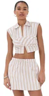 Simkhai Emie Cropped Box Sleeve Top Sand Stripe