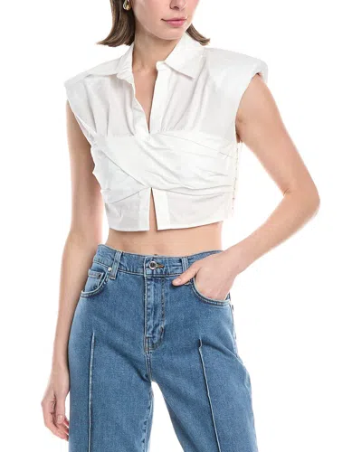 Simkhai Emie Poplin Cropped Box Sleeve Top In White
