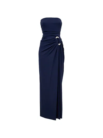 Simkhai Emma Draped Strapless Gown In Blue