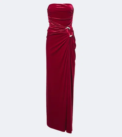 Simkhai Emma Gathered Velvet Bustier Gown In Red