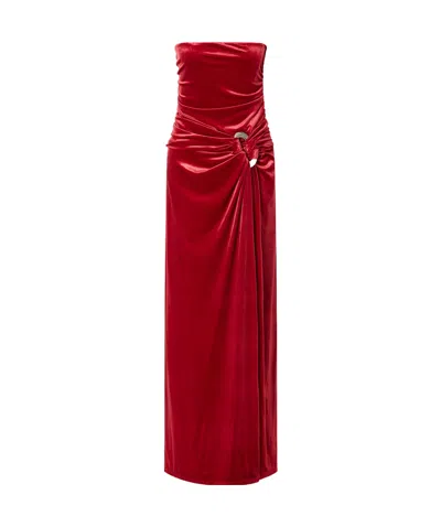 Simkhai Emma Embellished Gathered Velvet Bustier Gown In Red