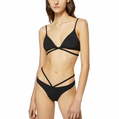 Simkhai Emmalyn Solid Strappy Bikini Bottom In Black