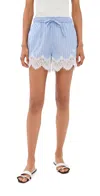 Simkhai Emmie Lace-trimmed Striped Cotton Shorts In Blue