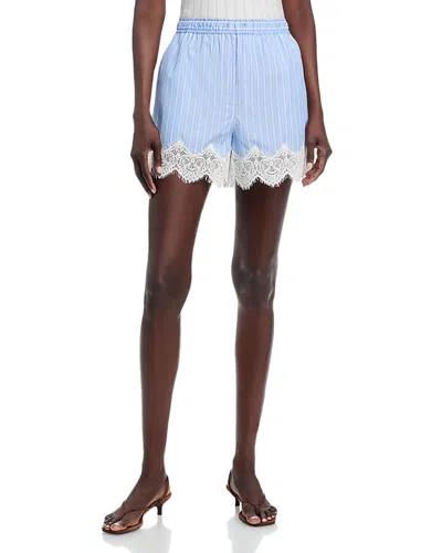 Simkhai Emmie Lace-trimmed Striped Cotton Shorts In Blue